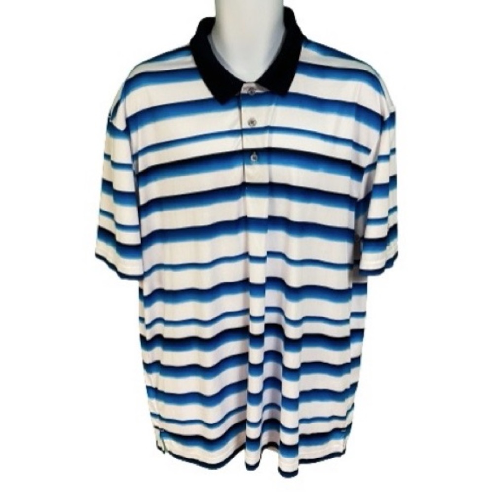 PGA Tour Blue and White Striped Polo Shirt